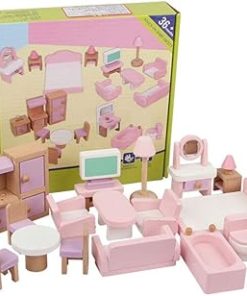 Light Pink, Light Purple Wooden Doll House 1:12 Furniture 4 Sets -22 Piece,Living Room,Bedroom,Bathroom and Kitchen Accessories, Beautiful Gift for Girls …