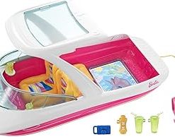 Barbie Floating Dolphin Magic Boat with Glass Bottom, 3 Puppies, Floating Raft and Accessories
