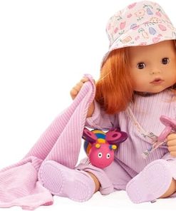 Gotz Maxy Aquini 16.5″ All Vinyl Bath Baby Doll with Red Hair to Wash and Style, Brown Sleeping Eyes Knit Outfit, Hat and Accessories