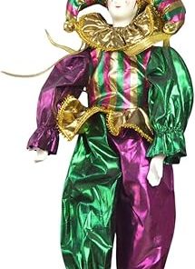Porcelain Clown Doll, Harlequin and Jester Costume Colorful Theme, Harlequin Clown Doll with Porcelain Head and Limbs,Home Decoration,Creative,Sturdy Collection 18.50inch