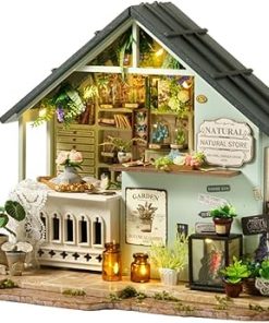 TuKIIE DIY Miniature House Kit with Furniture, 1:24 Scale Creative Room Mini Wooden Dollhouse Book Nook Plus Dust Proof & Music Movement for Kids Teens Adults(Plants Studio)