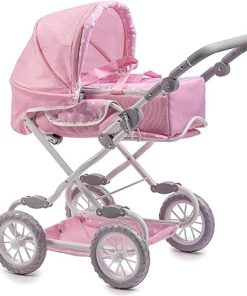 JC Toys | Berenguer Boutique | Deluxe Foldable Baby Doll Stroller with Canopy | Removable Carry Basket | Pink | Ages 3+