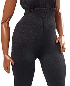 Barbie Signature Looks Doll (Curvy, Brunette) Fully Posable Fashion Doll Wearing Black Jumpsuit, Gift for Collectors