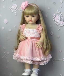 Pinky Lovely 22inch 55cm Reborn Baby Dolls Girl Real Life Full Body Soft Vinyl Newborn Baby Dolls Realistic Look Long Hair Princess Baby Doll Toy for Ages 3+ 2