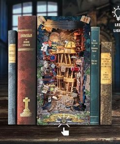 DIY Book Nook Kit，3D Puzzle Wooden Bookends Dollhouse with LED Light Miniature House Kit Bookend Bookshelf Alley Decor for Teens Adults（Magic Night Alley） 2