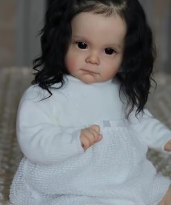 Wamdoll 24 inches 60CM Lifelike Huge Size Soft Touch Reborn Baby Dolls with Rooted Black Hair Look Real Detailed Painting Realistic Newborn Princess Toddler Maggi Gift Set for Ages Kids 3+