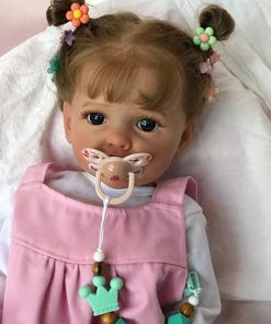 Pinky Reborn Newborn Baby Dolls Girl 22 Inch 55cm,Realistic Newborn Dolls Handmade Brown Curly Hair Big Eyes Handmade Reborn Dolls for Children Playmate