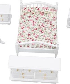 Doll House Accessories And Furniture, 6pcs Set Dollhouse Bedroom Furniture 1:12 Scale Miniature Exquisite DIY Simulation Wooden Doll House Accessories