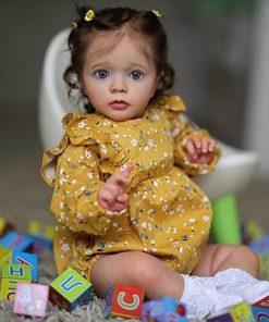 RXDOLL Realistic Reborn Baby Doll Toddler Girl 24 inches Lifelike Reborn Toddler Doll Girl Real Life Baby Doll Toy with Blue Eyes Yellow Clothes for Girls Birthday Gifts 2