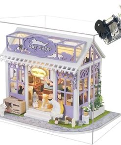 Miniature House Kit,DIY Miniature Dollhouse Kit for Adults,Model Kits for Adults to Build with LED,Birthday (Kitten Paradise)