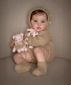Wamdoll 19Inches Rooted Hair Adorable Lifelike Reborn Baby Doll in Soft Vinyl Realistic Newborn Girl Dolls in Brown Woolen Set Toys Gifts for Girls Ages 3+