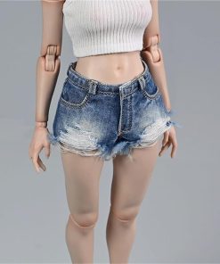 1/6 Scale Female Soldier Model Figure Doll Clothes Jeans Mid Waisted Wide Leg Denim Shorts for 12 Inch Movable Doll Action Figure Accessories Doll