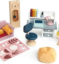 Tender Leaf Toys – Dolls House Study Furniture – 1:12 Scale 23 Pcs Furnished Study Room Dollhouse Accessories – Miniature Pretend Play – Age 3+