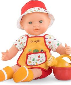 Corolle Charly The Vegetable Party Set – 14″ Baby Doll with Watering Can, Gardening Smock and Boots, for Ages 2 Years and up