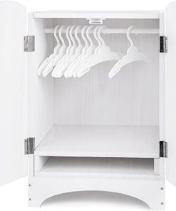 BABESIDE Wooden Baby Doll Closet, Wooden Furniture Armoire Doll Wardrobe for Baby Doll Clothes Storage, Fit 12-16 Inch Doll Clothes, Includes 10 Clothes Hangers, Pretend Play for 3+ Girls Boys 2