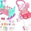 deAO Baby Doll Set with Crib Bed High Chair Stroller Baby Doll Accessories 35 Pieces Play Set Birthday for Girls Boys Kids