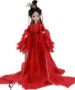 Chinese Asia Oriental Doll for Girls – Decoration With Bracket Shoes, Headdress for Birthday, Wedding, Valentine’s Day – Ages 15+ – Red