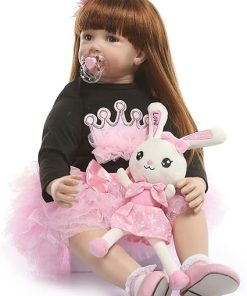 TERABITHIA 24 inch 60cm So Truly Big Size Reborn Princess Toddler Dolls in Silicone Vinyl Real Handmade Long Hair Stuffed Cloth Body Newborn Girl Doll Children Birthday Xmas Gift