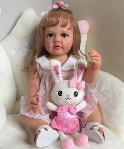 Pinky Reborn 22inch Lifelike Newborn Baby Handmade Realistic Girl Baby Doll Full Body Silicone Reborn Doll Birthday Gifts for Kids Age 3+