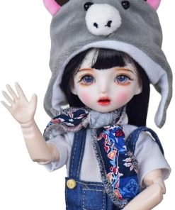 11.8 Inch Full Set Outfits 1/6 Fashion BJD Doll, Ball Jointed MSD Dolls with Makeup Eyes Wig Shoes Clothes Cute Hat, DIY Toys for Kids (Momo)