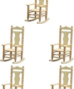 Alasum 5pcs Doll House Rocking Chair Mini Toy Home Decorations Wood Toys Dining Chairs Armchair Miniature Stool Decorative Mini House Chair House Furniture Props Mini Adornment Household