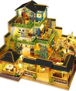 Miniature Chinese Style Three-Storey Villa Dolls House, Wooden Furniture, DIY Dollhouse Kit with LED Creative Room,Adult Teenager Children Gift 2