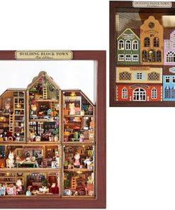 TOPBSFARNY DIY Miniature House Kit Miniatures Building Block Town Dollhouse Making Kit with Furnitures Tiny for Adults to Build 3D Wooden Crafts Model,Home Decor Birthday Gifts for Family and Friend