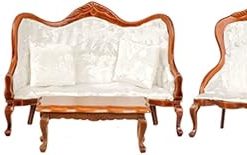 Dollhouse Miniature Victorian White Living Room Furniture Set Walnut Sofa