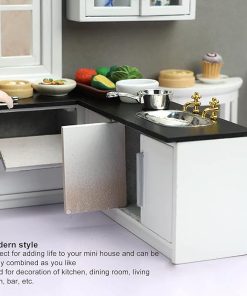 7Pcs Dollhouse Furniture Kit – Wooden Kitchen Cabinet, Fridge Set for 1:12 Dollhouse Miniatures 2