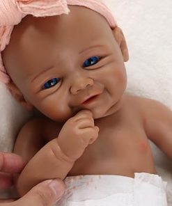 17Inch Silicone Reborn Baby Doll African Girl Realistic Smiling Black Baby Real Baby Reborn Gift with Accessories for 3+ Years Old Kids (Painted)