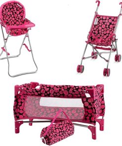 Doll Accessories Gift Bundle Stroller Bed Highchair, Baby Doll Furniture Set, Baby Doll Crib, Doll Stroller, Doll Highchair (Doll Accessories Bundle)