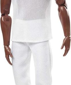 Barbie Signature Looks Ken Doll (Brunette with Braids & Bun Hairstyle) Fully Posable Fashion Doll Wearing White Shirt & Pants, Gift for Collectors