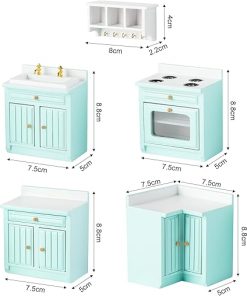 1:12 Dollhouses Kitchen Furniture,30 pcs Wooden Dollhouse Miniature Stove Sink Cabinet Set, Stove,Sink Cabinet,Corner Cabinet, Storage Cabinet & Kitchen Decoration Accessories, for Dollhouse Kitchen 2