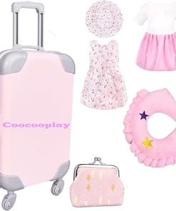 Pink Travel Set for 18-inch Dolls,Suitcase,Purse and Bracelet Accessories