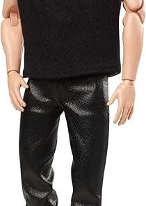 Barbie Signature Looks Ken Doll (Blonde with Facial Hair) Fully Posable Fashion Doll Wearing Black T-Shirt & Vinyl Pants, Gift for Collectors