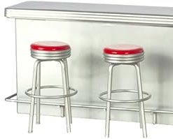 Dollhouse 1950’s Retro Counter Red Stools Miniature Pub Bar Kitchen Furniture