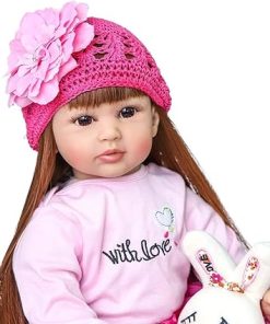 Reborn Toddler Dolls Girl Lifelike 24 inches Silicone Baby Doll with Long Brown Hair Open Eyes Look Real 2