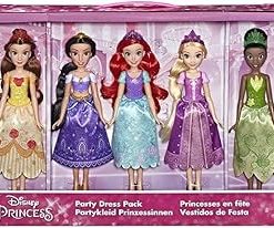 Disney Princess Party Dress Pack, Includes Ariel, Aurora, Belle, Cinderella, Jasmine, Rapunzel, and Tiana Fashion Dolls