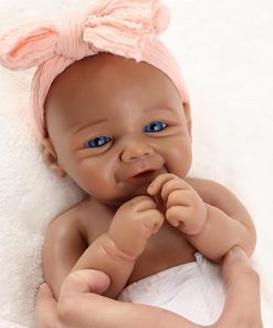 17Inch Silicone Reborn Baby Doll African Girl Realistic Smiling Black Baby Real Baby Reborn Gift with Accessories for 3+ Years Old Kids (Painted) 2