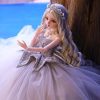 Oversized Wedding Dress, Hand Painted Customized 1/3 BJD Doll, SD Dolls 23.6 Inch 18 Ball Jointed Body with Clothes Outfit Shoes Wig Hair Makeup, Pretty Long Dress (6#)