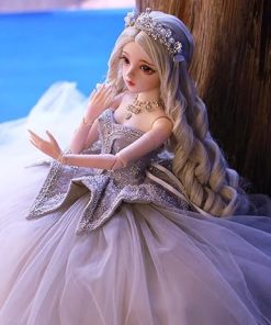 Oversized Wedding Dress, Hand Painted Customized 1/3 BJD Doll, SD Dolls 23.6 Inch 18 Ball Jointed Body with Clothes Outfit Shoes Wig Hair Makeup, Pretty Long Dress (6#)