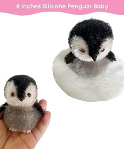 4 Inches Silicone Penguin, Realistic Animal as Silicone Piglet Companion with Sleeping Pad Accessories for Kids Boy Girl Birthday Handmade Gift (4” Penguin Baby) 2