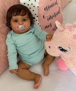 Pinky Reborn 20inch Reborn Baby Doll African American Black Girl 50CM Lifelike Real Life Soft Silicone Weighted Newborn Baby Dolls with Clothes and Accessory for Kids Toys (Brown Eyes, 20inch)