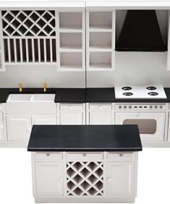 Dollhouse Furniture,Miniature Dollhouse Accessories,1:12 Scale Dollhouse White Kitchen Kit,Wooden Dollhouse Model,Pack of 3