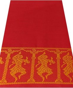 Handmade Bharatanatyam & Kuchipudi Dance Practice Cotton Saree (Red With Gold Colour Doll Border) 2