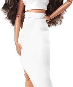 Barbie Signature Looks Doll (Brunette Wavy Hair) Fully Posable Fashion Doll Wearing White Skirt for Collectors