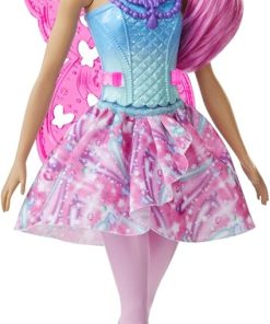 Barbie Dreamtopia Fairy Doll, 12-Inch, with Pink and Blue Jewel Theme, Pink Hair and Wings, Gift for 3 to 7 Year Olds, Multi