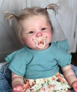 Angelbaby Realistic Big Reborn Baby Dolls 24 inch Lifelike Soft Silicone Newborn Girl Dolls Weighted Cute Smiling Toddler Doll with Teeth Infant Doll Handmade Toy Sets (Green/Floral)