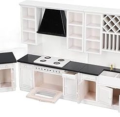Dollhouse Kitchen Cabinet Set 1/12 Birch Wood Miniature Bar Counter – Premium Craftsmanship, DIY Decor, Realistic Toy House Furniture for Birthdays & Parties