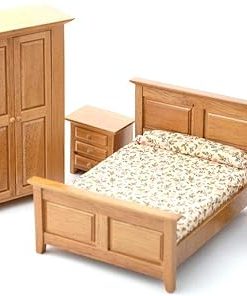 Melody Jane Dolls Houses Dollhouse Light Oak Country Bedroom Furniture Set 1:12 Scale 4 Piece